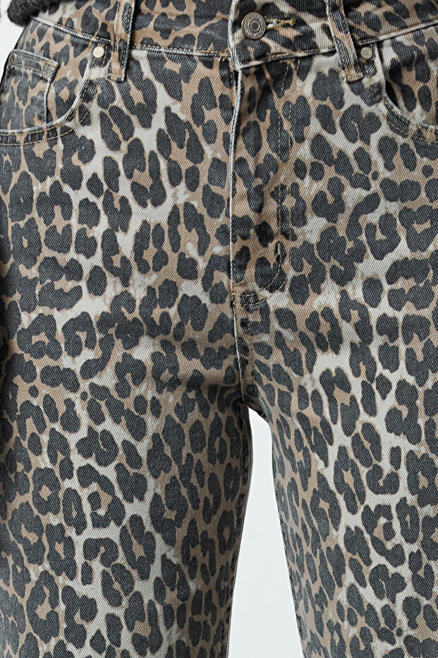 Çok Renkli Leopar Desenli Kahverengi Yüksek Bel Orta Esnek Wide Leg Jeans TWOAW25JE00309 - 8