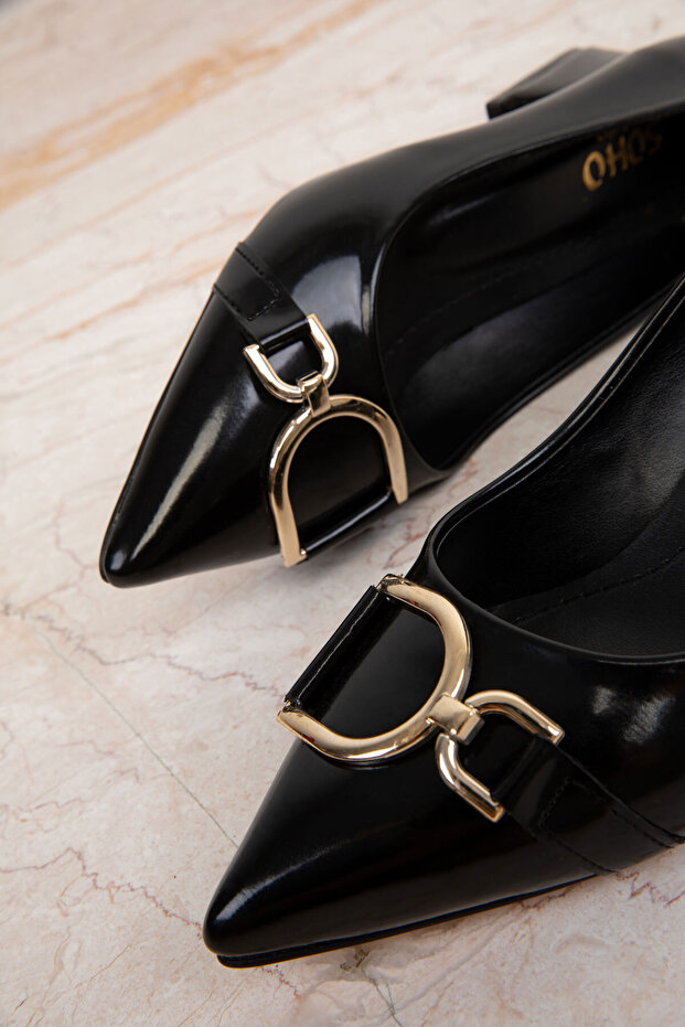 Fekete lakkbőr női klasszikus sarkú cipő - 19548 - 4