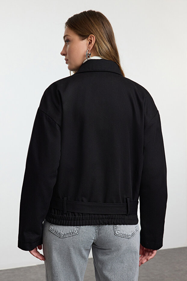 Siyah Oversize Kemerli Mont TWOAW25MO00121 - 5