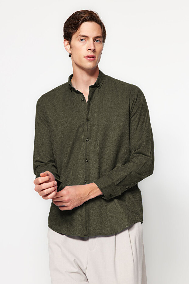 Grünes Slim Fit Winterhemd - Knopfkragen TMNAW20GO0094 - 2