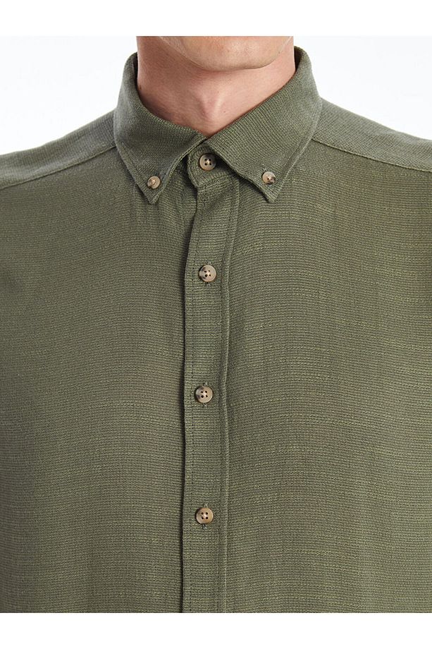 LCW Slim Fit Uzun Kollu Armürlü Erkek Gömlek - 3