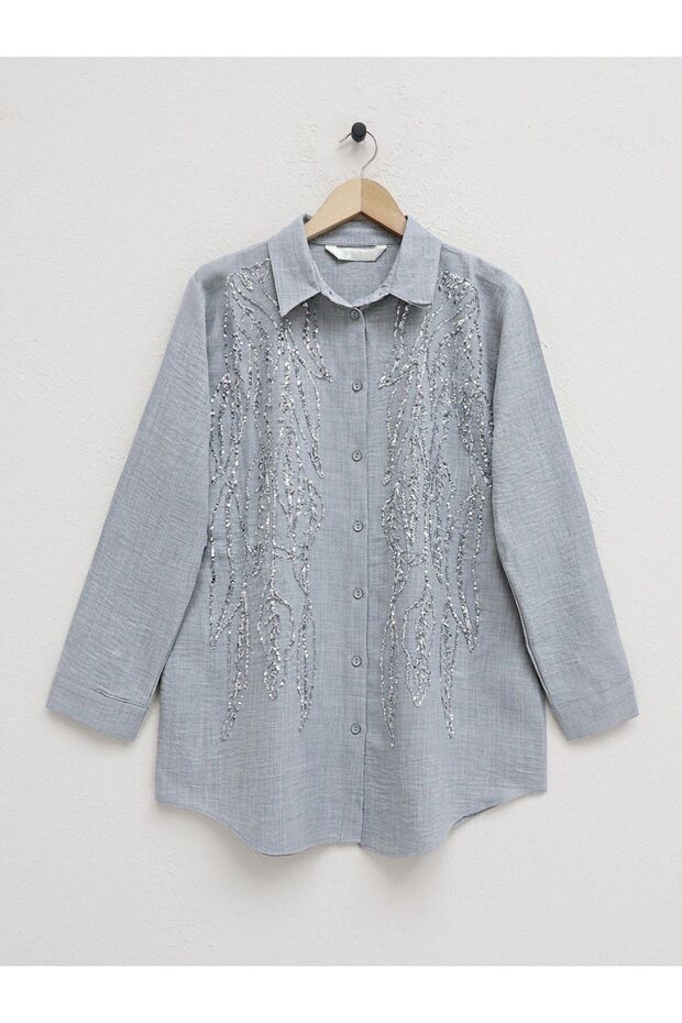 Buttoned Sequin Embroidered Shirt