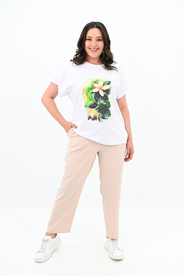 Women's Plus Size Floral Print Detailed Tracksuit Set 8119-25