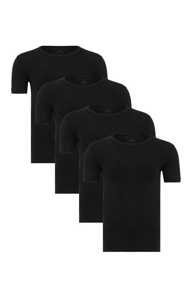 Men's Black 4-Piece Round Neck Bamboo T-Shirt - 33502