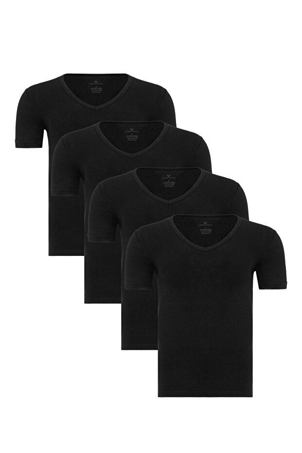 Men's Black 4-Piece V-Neck Bamboo T-Shirt - 33602