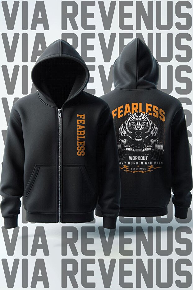 Fearless Front and Back Printed Unisex Zippered Hooded Sweatshirt Cardigan