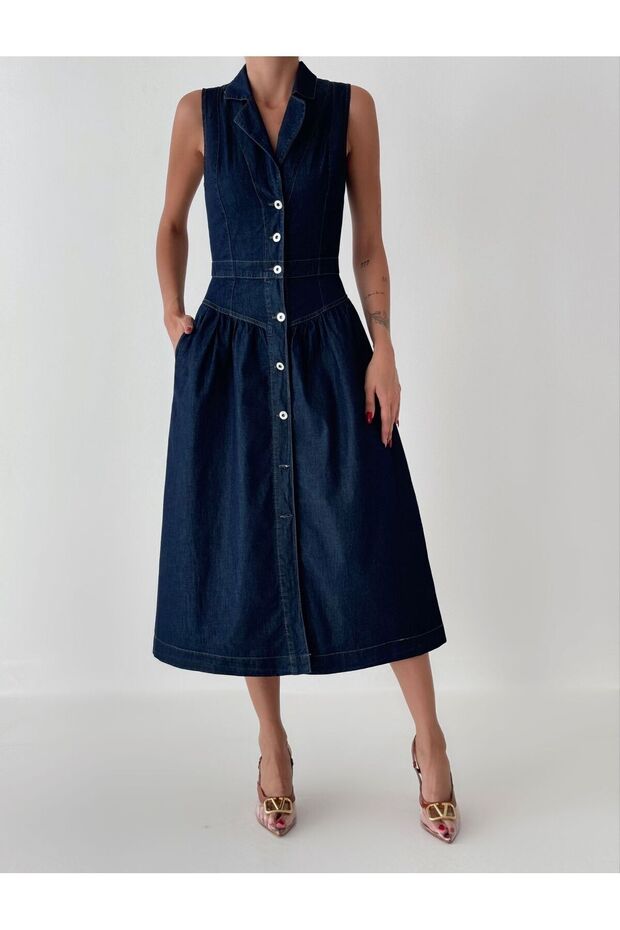 Fashion Front Button Shirt Collar Jeans Dress