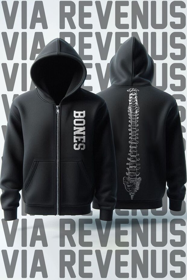 Bones Front and Back Printed Unisex Zipper Hooded Sweatshirt Cardigan