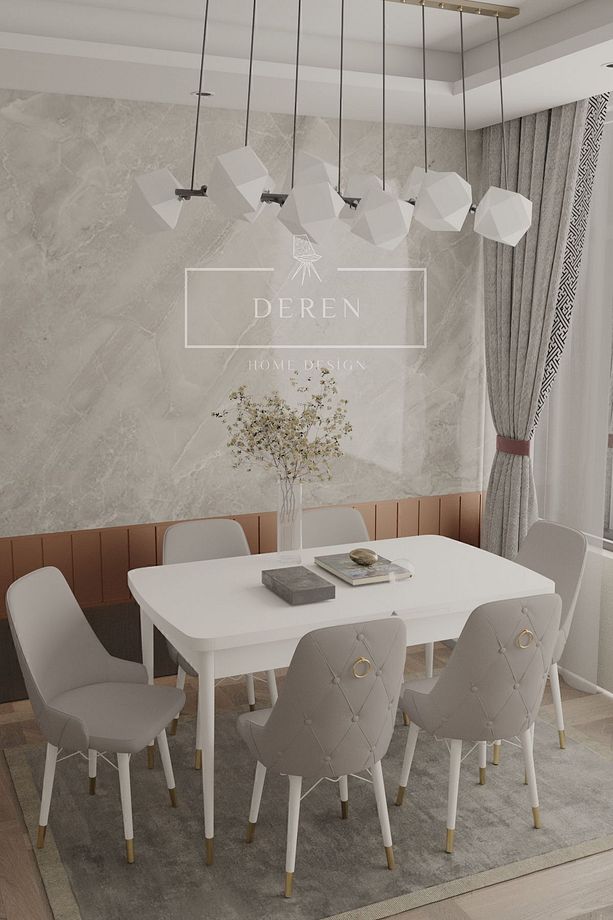 Felix Serisi Babyface kumaş 80x132 Açılabilir MDF masa mutfak salon takımı 6 adet sandalye Açık Gri - 1