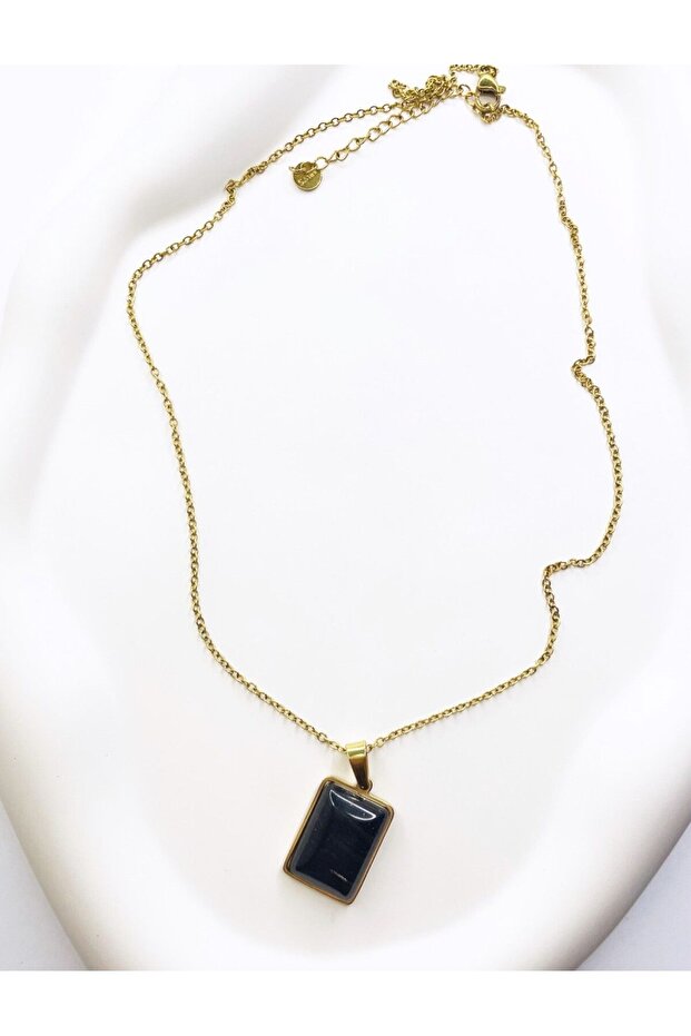 Siyah Uçlu Çelik Kolye - 1