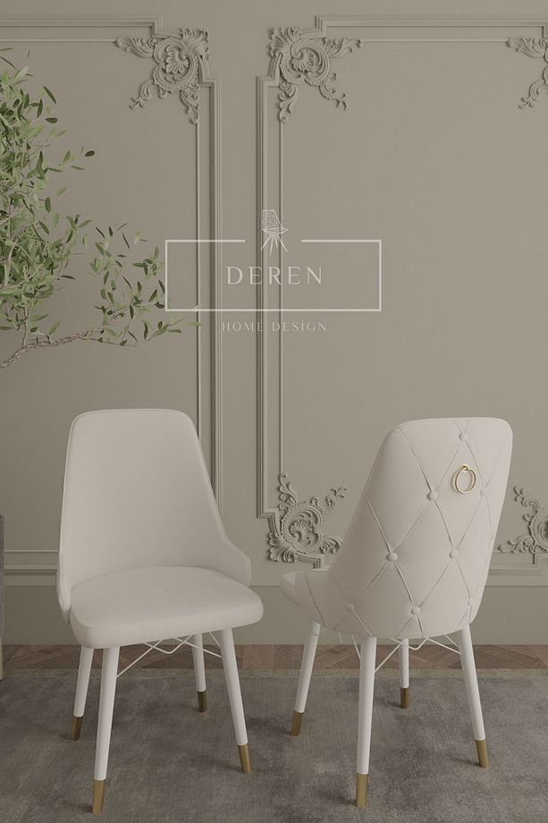 Felix Serisi Babyface kumaş 80x132 Açılabilir MDF masa mutfak salon takımı 6 adet sandalye Krem - 2