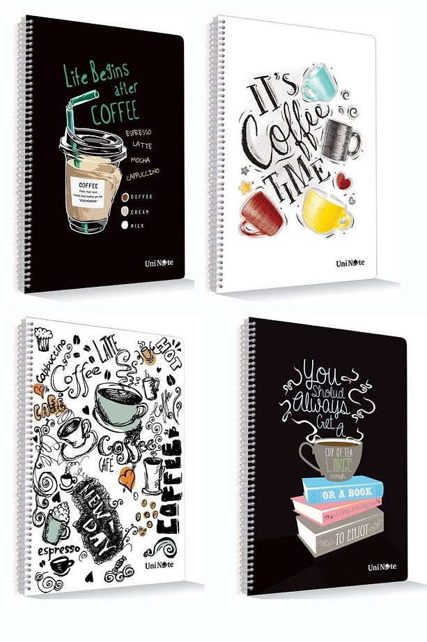 Coffe Defter A4 96 Yaprak Kareli Spiralli Pp Kapak 4'lü - 1