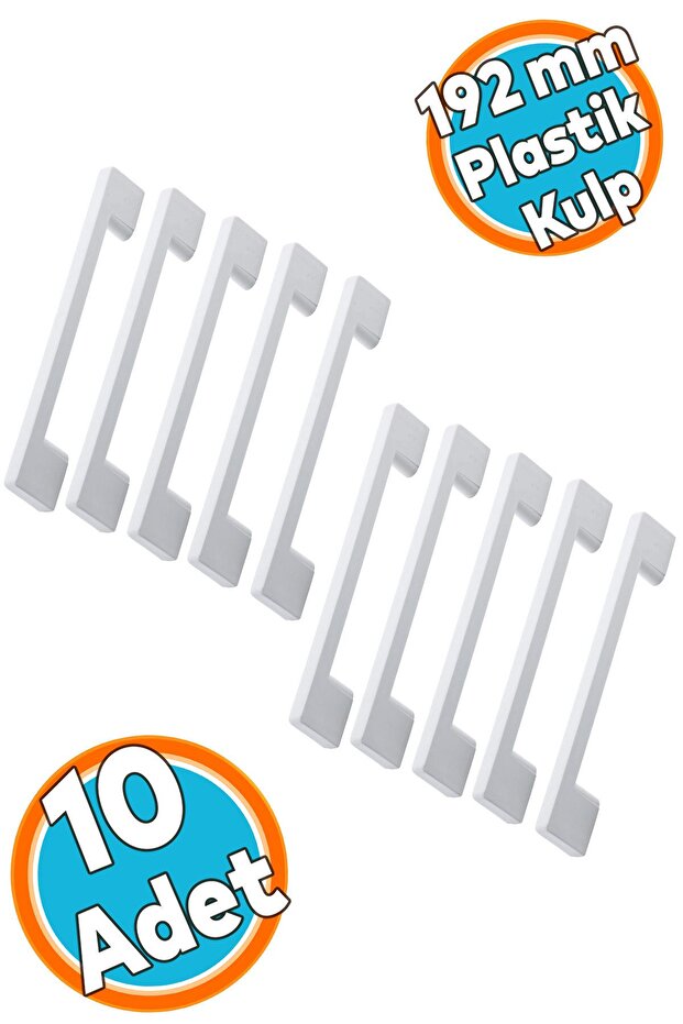 (Hard Plastic) White Furniture Kitchen Drawer Cabinet Cupboard Handle Handle Handles 10 Pieces 192 mm
