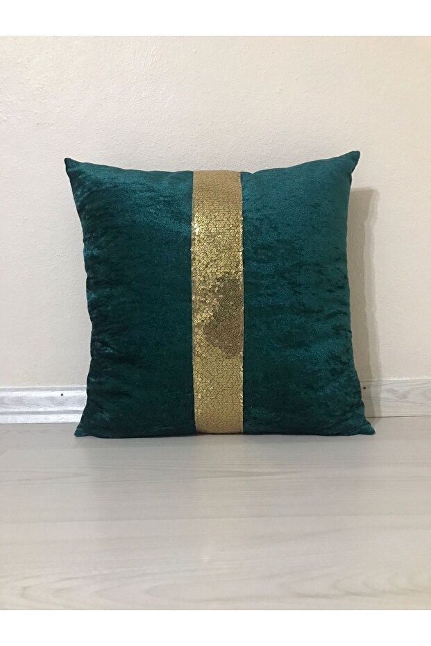 Velvet Striped Throw Pillow Case - (Emerald Green-Gold Striped)