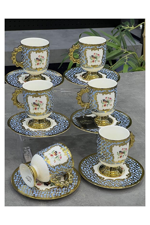 Luxury Porcelain 6-Piece Astoria Cup Set Blue