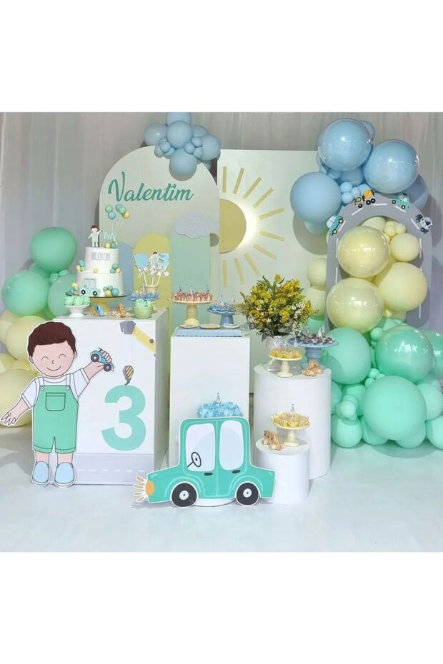 Macaron Blue Mint Yellow Balloon Chain Set of 100