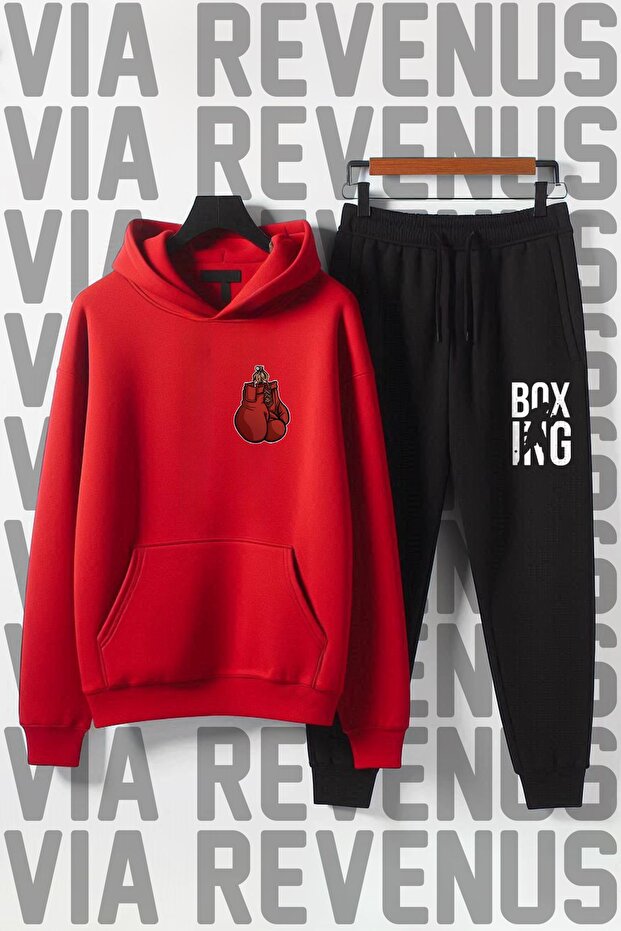 Boxing Printed Unisex Wide Fit Soft Fabric Hooded Tracksuit Set