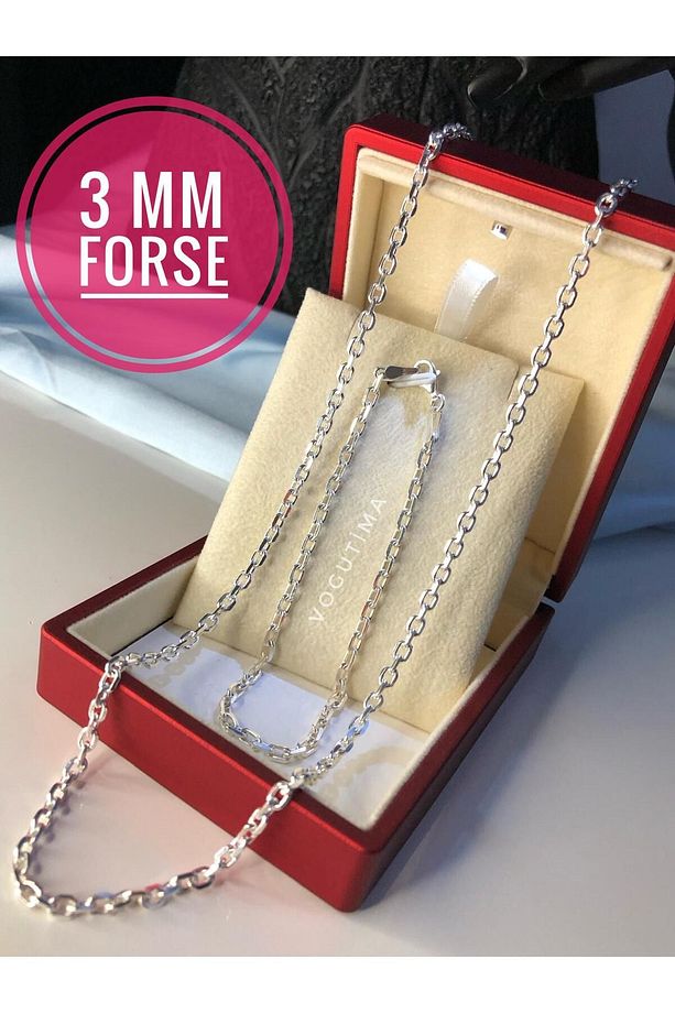 3mm Forse Model 925 Gümüş Set • Işıklı Kutuda Sevgiliye • Eşe • Babaya Bileklik Kolye - 1
