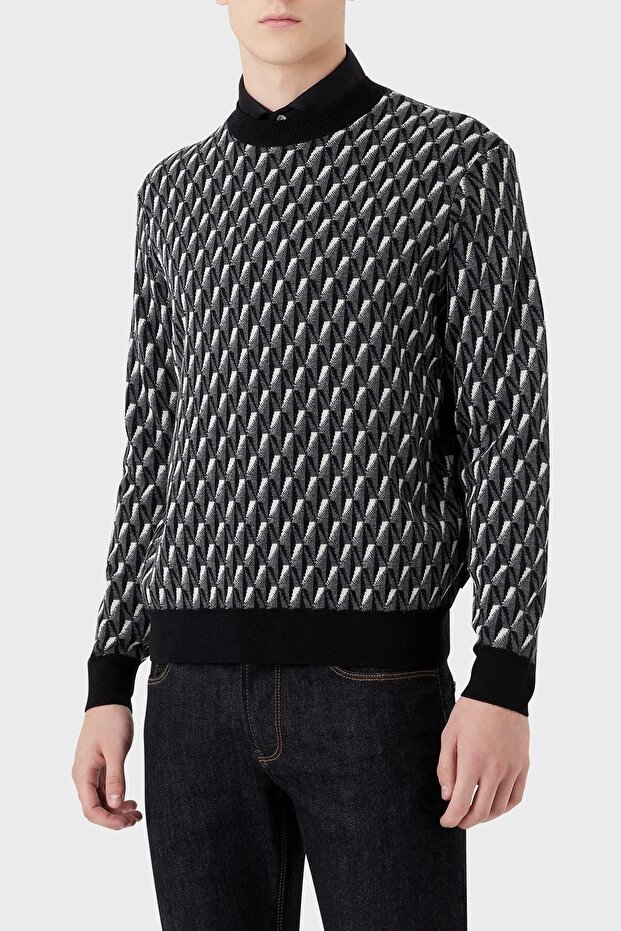 Patterned Regular Fit Crew Neck 100% Wool Sweater Men's Sweater 6l1mxx 1mcqz F633