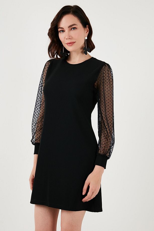 Regular Fit Tül Kollu Esnek Mini Elbise  ELBİSE 66924672S4 - 6