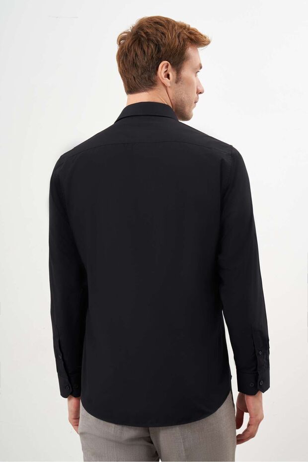 Men's Black Basic Plain Pattern Hard Neck Regular Fit Shirt - 5