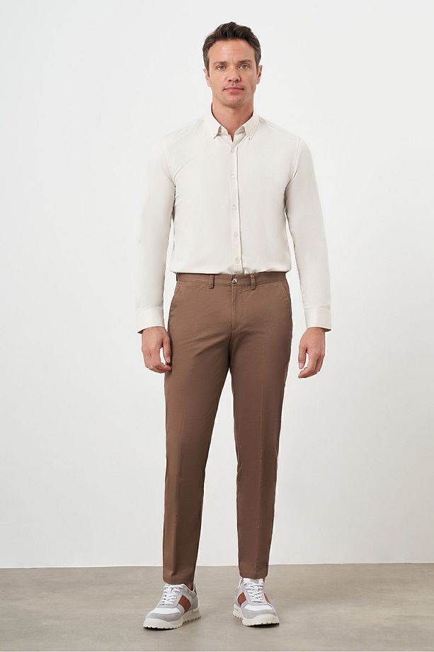 Erkek KAHVE Yazlık Pamuk Yan Cep Dynamic Fit Chino Pantolon - 5