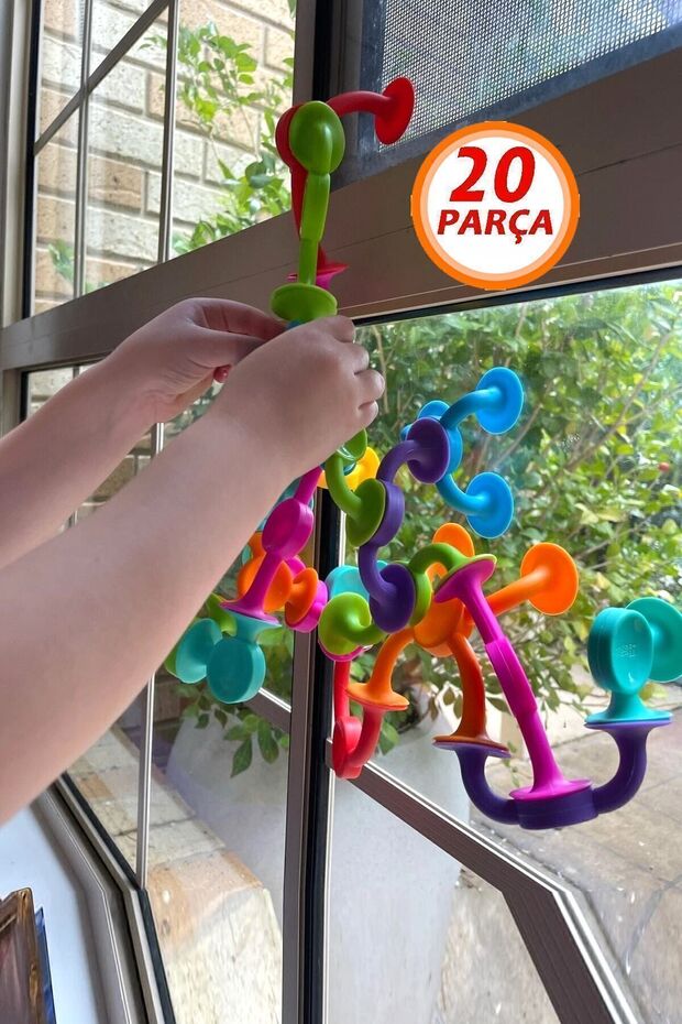 20 Parça Vantuzlu Vakum Molekül Yapı Silikon Taşları Popit Eğitici Oyuncak Squigz Puzzle Yapboz - 6