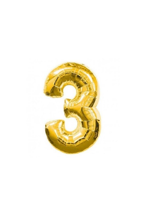 -Butık Large Foil Balloon Helium Balloon Number 3 Gold