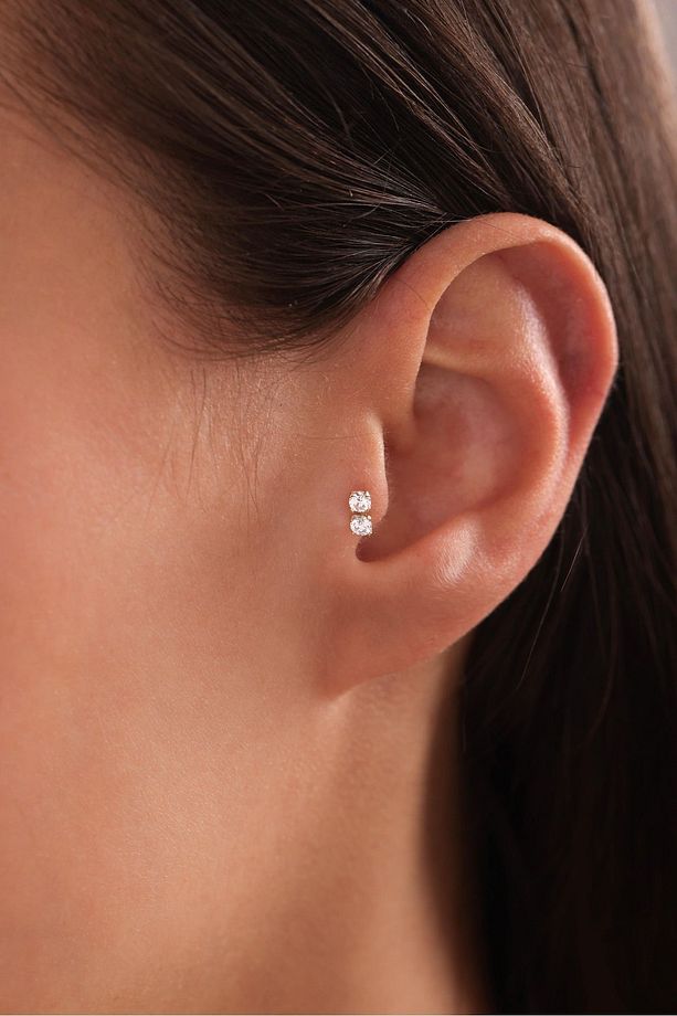 14 Ayar Altın Taşlı Line Mini Tragus Küpe - 1