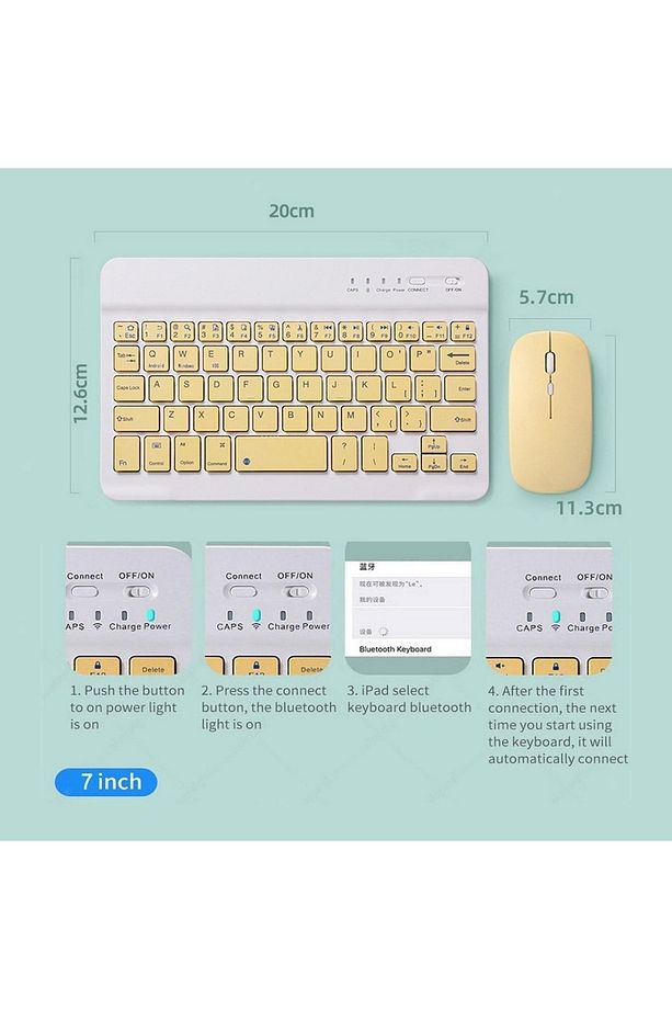 Ipad Mini 4 A1538 A1550 Uyumlu Kablosuz Bluetooth Klavye Mouse Set Siyah - 3