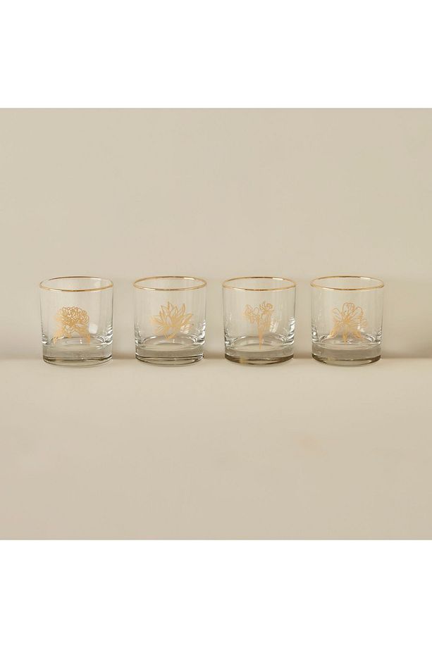 Şans Çiçekleri 4'lü Bardak Seti Gold (300 cc) - 1