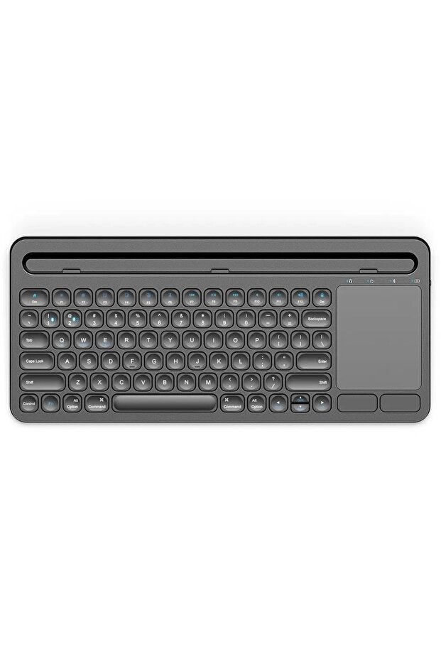 Kablosuz Bluetooth Touchpad Klavye Standlı Şarjlı Taşınabilir Tüm Cihazlara Uyumlu Türkçe Q Klavye - 2