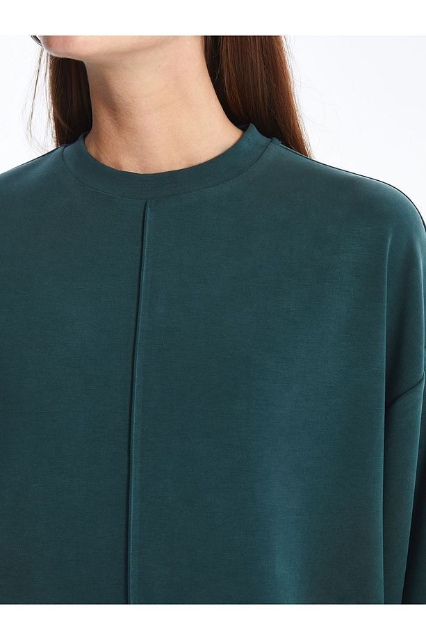 Aversa - Modal  Kumaş Oversize Uzun Kollu Sweatshirt - Yeşil - 4