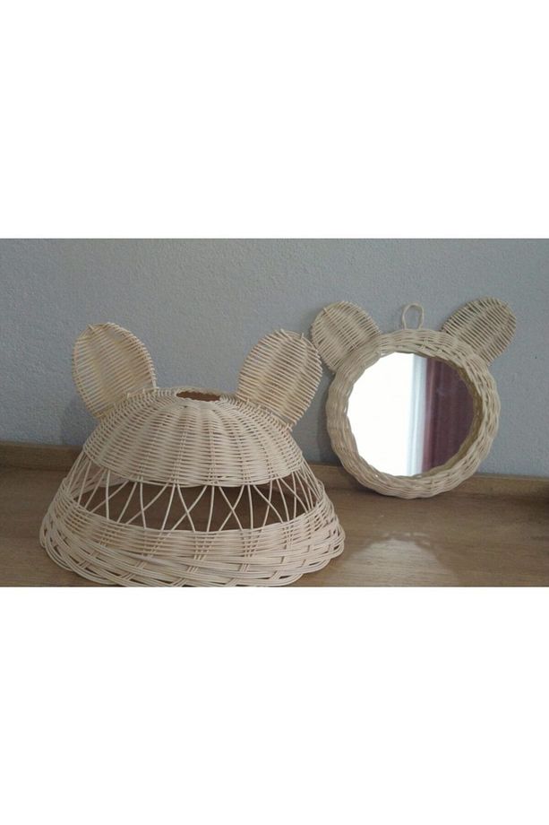 Çocuk Odası Avize Ve Ayna Seti, Rattan Bambu Hasır Avize, Tavşan Kulaklı Avize - 1