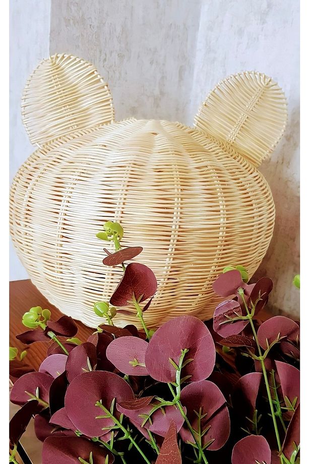 Rattan Bambu Hasır Panda Ayı Avize Ayna Seti Çocuk Odası - 2