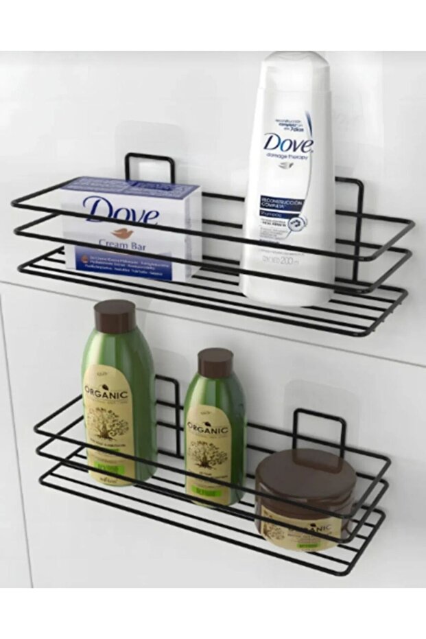 Adhesive Set of 2 Bathroom Shelf Shower Shampoo Holder Wall Organizer Organizer