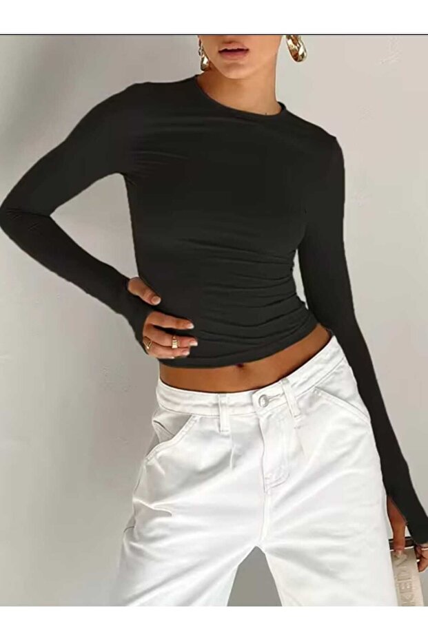 Crew Neck Finger Detailed Basic Body, Finger Detailed Body