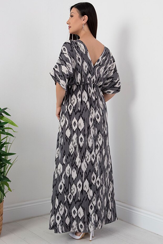 V Yaka Beli Lastikli Viskon Elbise NY4319 - 6