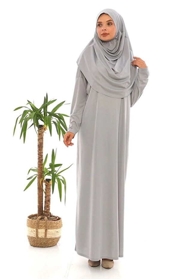 Easy to Wear One Piece Prayer Dress Silver Gray