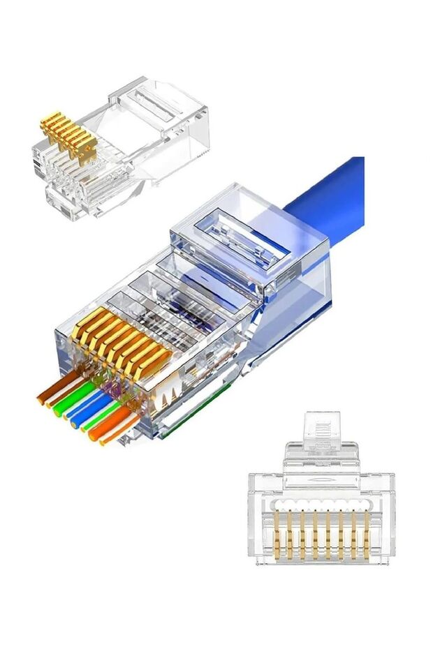 Yeni Nesil  Açık Uçlu Jack (Delikli) Cat6 Ez Rj45 Konnektör Utp Jak 8p/8c Soket (100 Adet) - 2