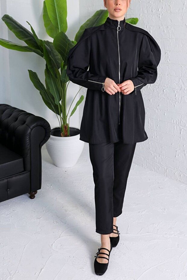 Zippered Black Suit Set