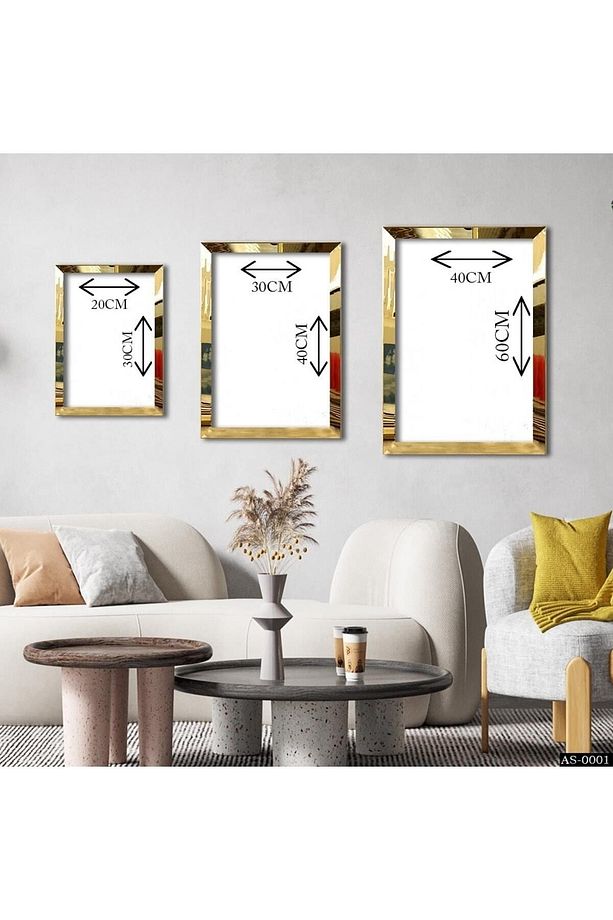 Üç Boyutlu Çiçekler - Tavus Kuşu - Gold Ayna Çerçeveli Tablo 3'lü Set-hyn-0246 - 2