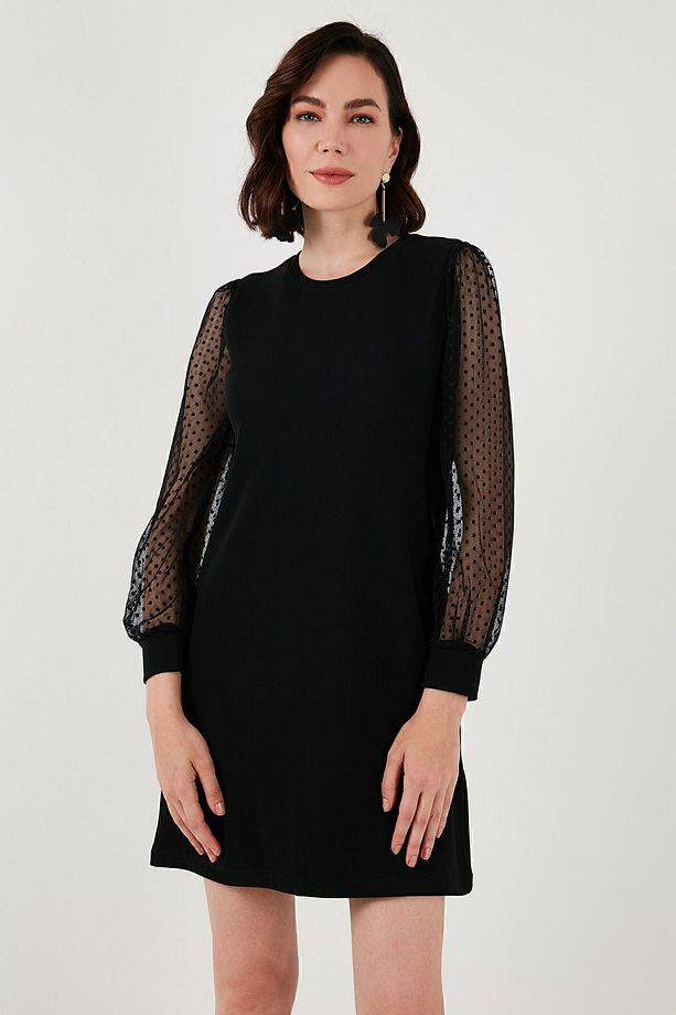 Regular Fit Tül Kollu Esnek Mini Elbise  ELBİSE 66924672S4 - 4