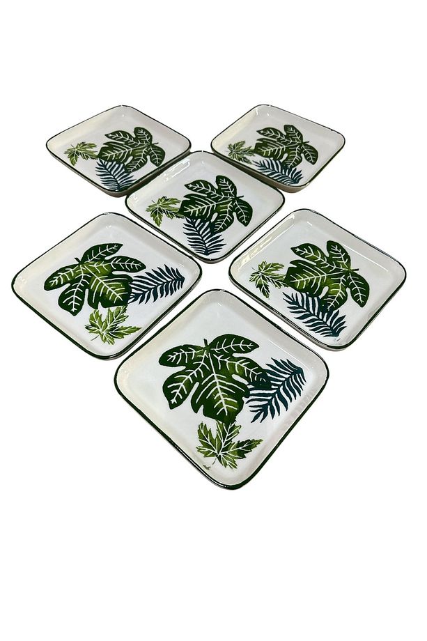 Tropik yaprak desen pasta seti 6 adet 19 cm - 1