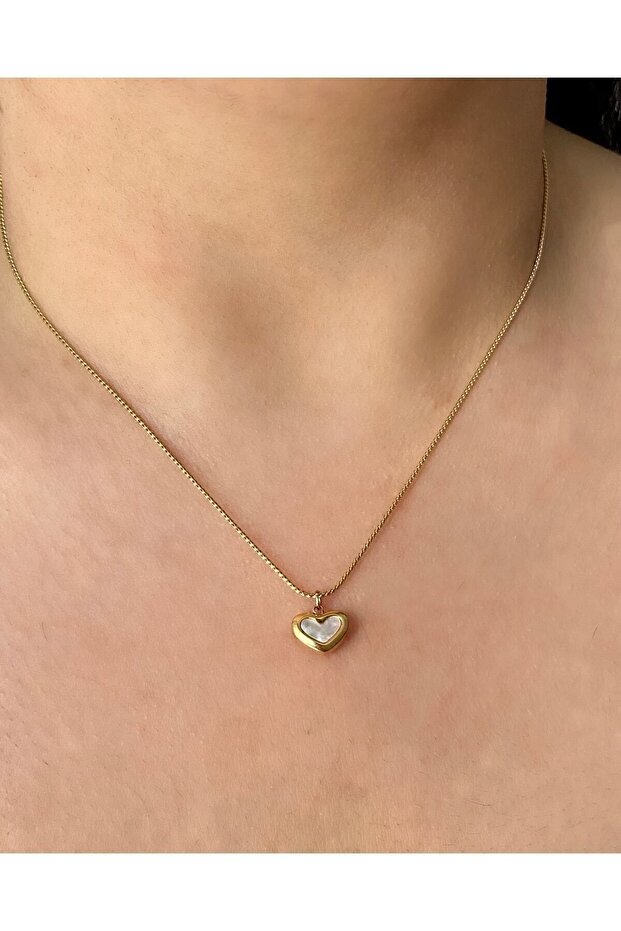 Çelik, Sedefli Mini Kalp Kolye - 1