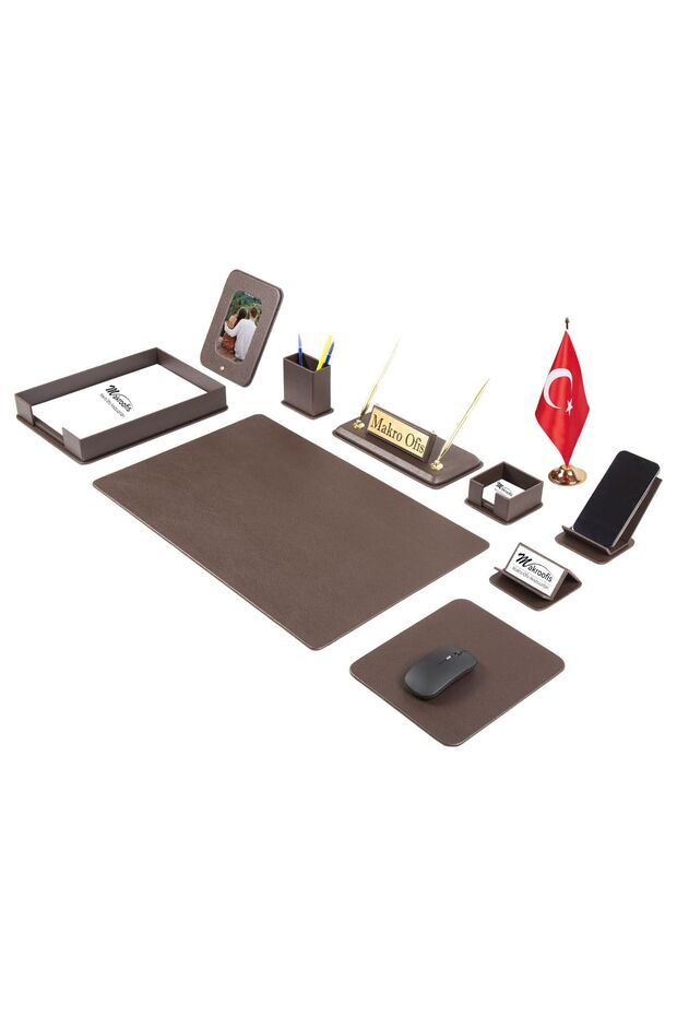 12 Piece Dora Desk Set - Brown Table Flag
