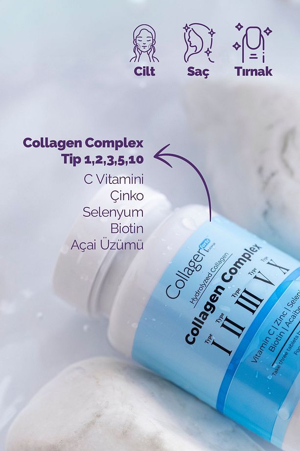 5 Tip Kolajen Complex Tip 1,2,3,5 Ve Tip 10 Biotin, Çinko, Selenyum, Vitamin C & Açai, 90 Tablet - 2