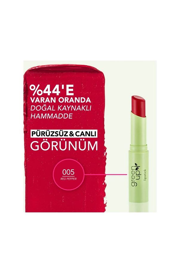 Green Up Yüksek Pigmentli & Yarı Mat Bitişli Vegan Ruj - 005 RED PEPPER - 1