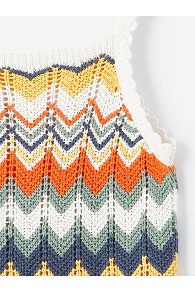 Soledad - Örgü Detaylı Askılı Zigzag Desenli Triko Elbise - Multicolor - 5