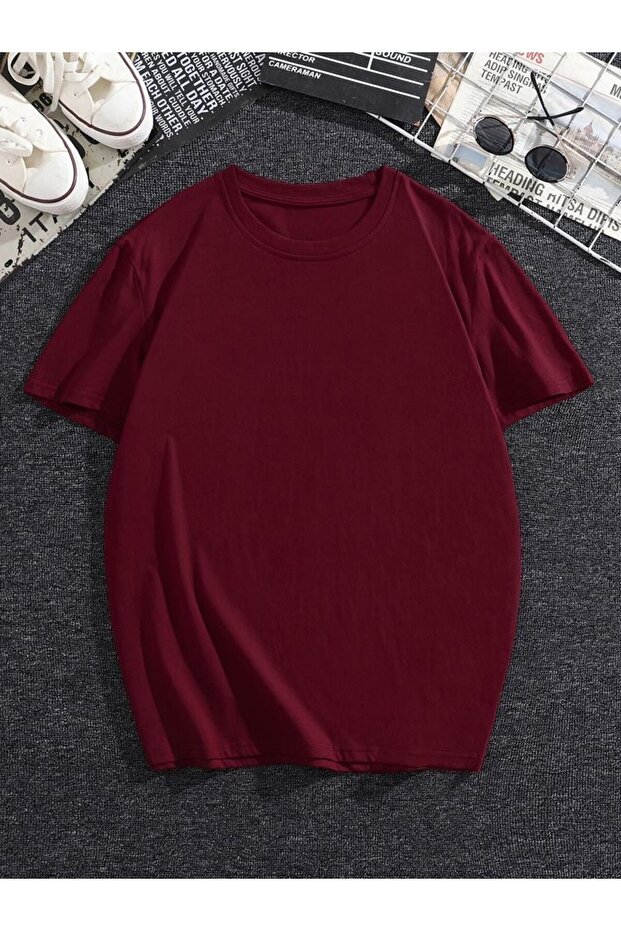 Unisex Claret Red Crew Neck Oversize T-shirt